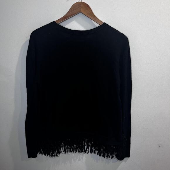Lilly Pulitzer Sweater Womens Medium Black Fringe Hem Crewneck Pullover Top - Picture 6 of 12